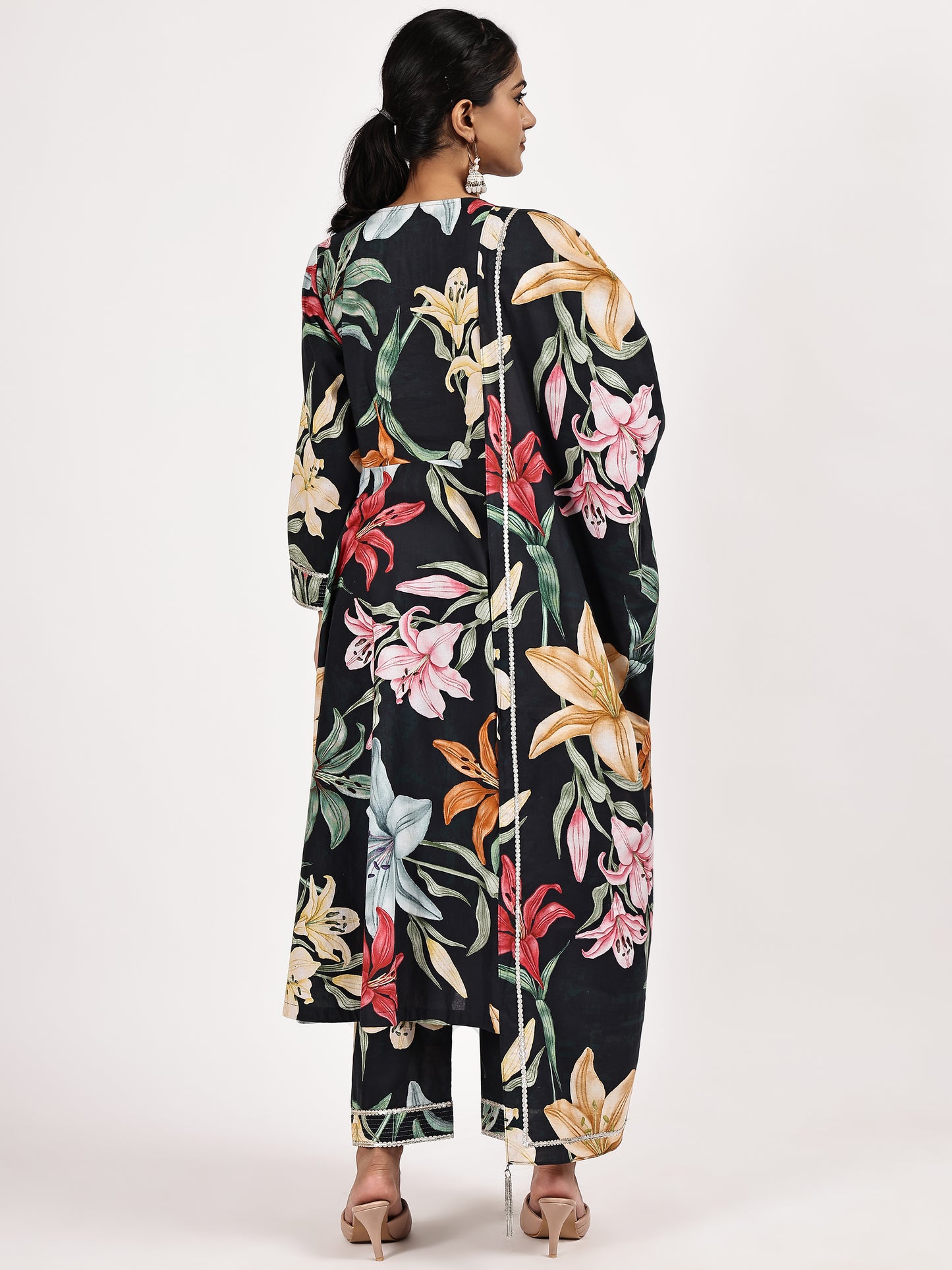 Black printed anarkali kurta set