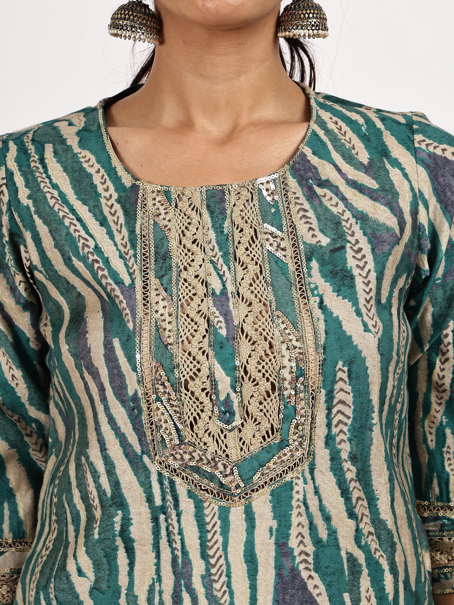 Teal Printed Kurta Set with Dupatta