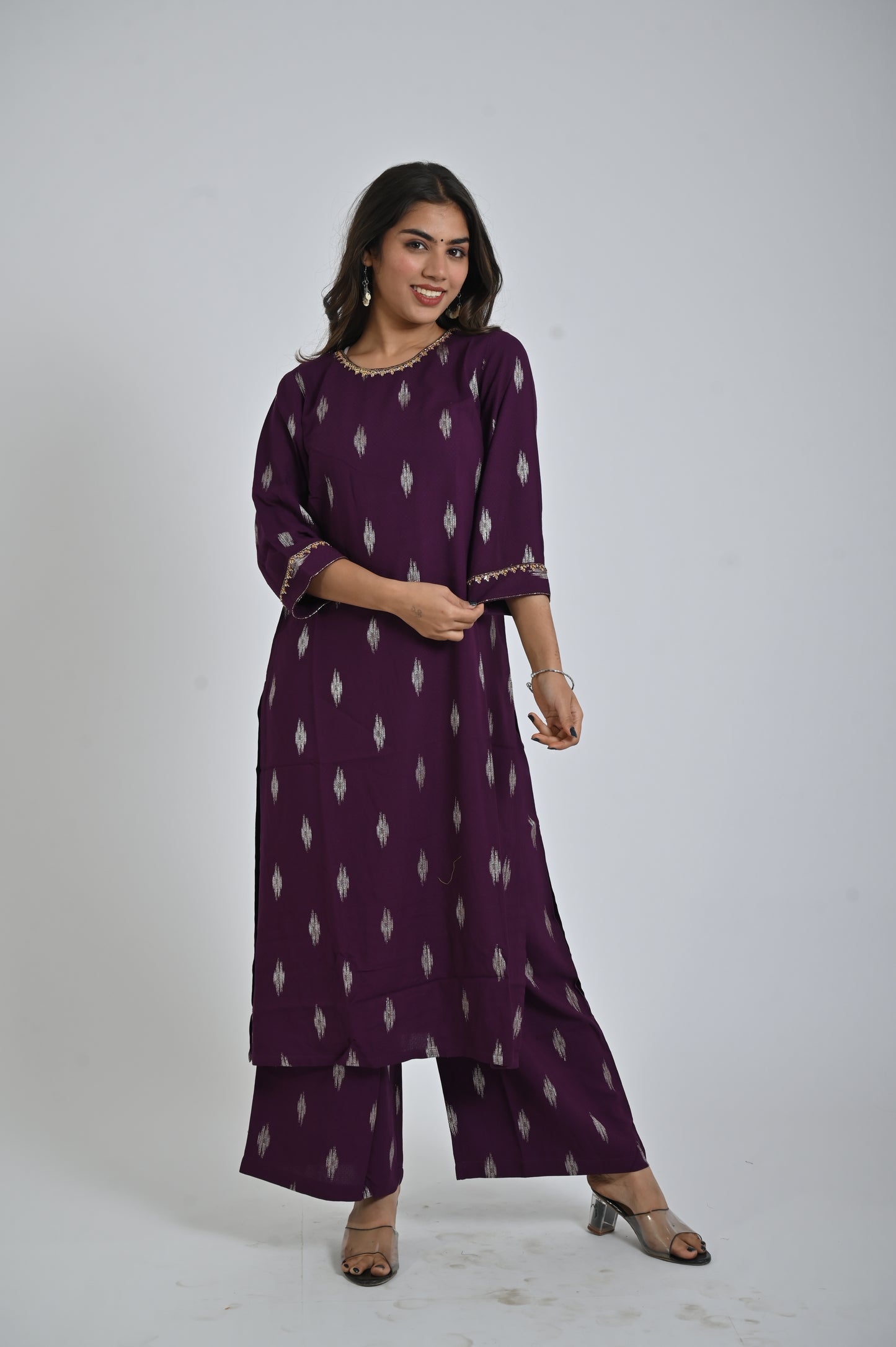 Purple Printed Kurta and Pants