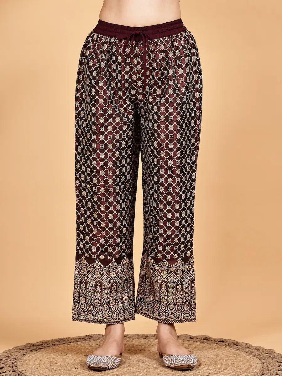 Olive Silk Blend Kurta Set with Woven Jacquard Pants and Dupatta