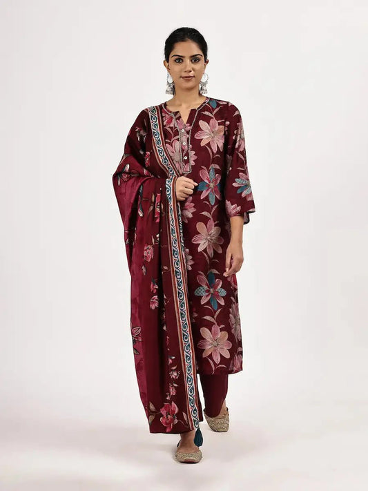 Maroon Printed Kurta Set with Dupatta product_color KURTA SET