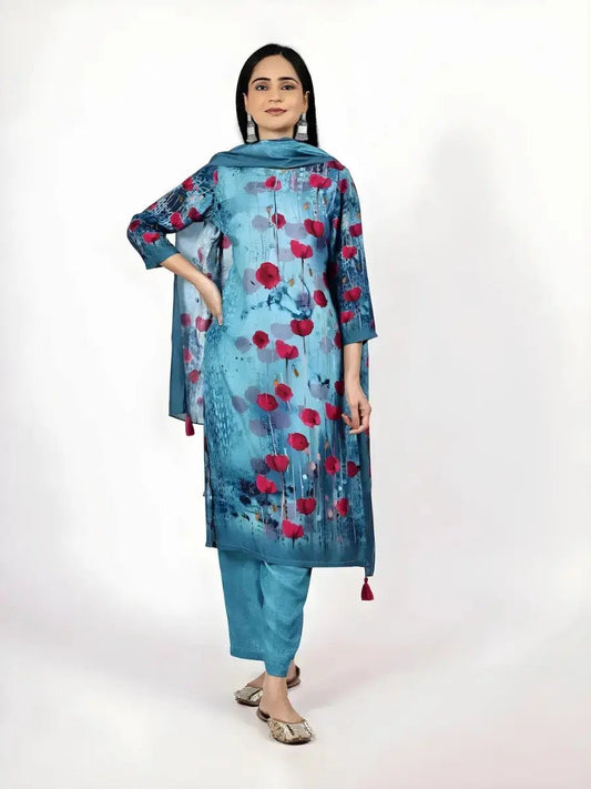 Pink and Blue Printed Kurta Set with Dupatta – Elegant Choice for Every Occasion product_color KURTA SET