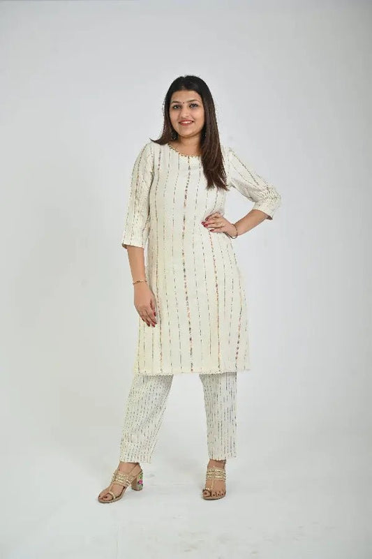 White Printed Kurta with Matching Pants product_color 2 Pcs Set