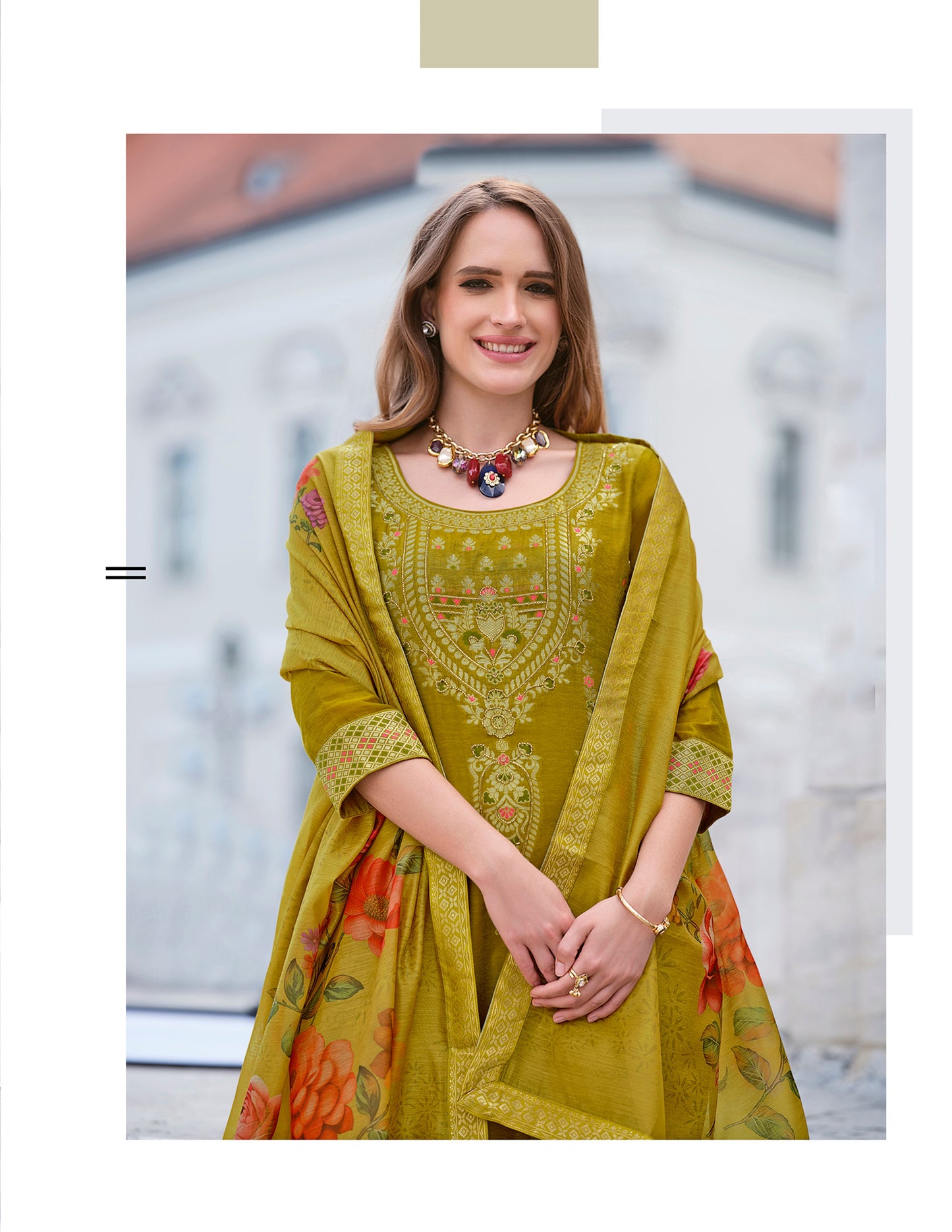 Light Green straight embroidered Kurta along with Pants and Silk dupatta