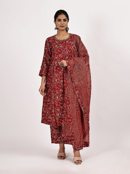 Printed Viscose Blend Kurta Set with Dupatta