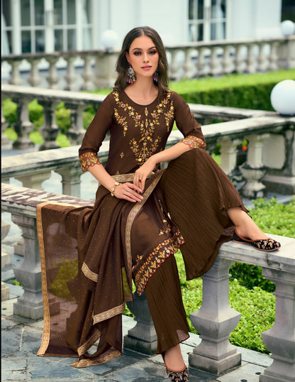 Dark Green Straight Kurta along with sharara and Silk Dupatta