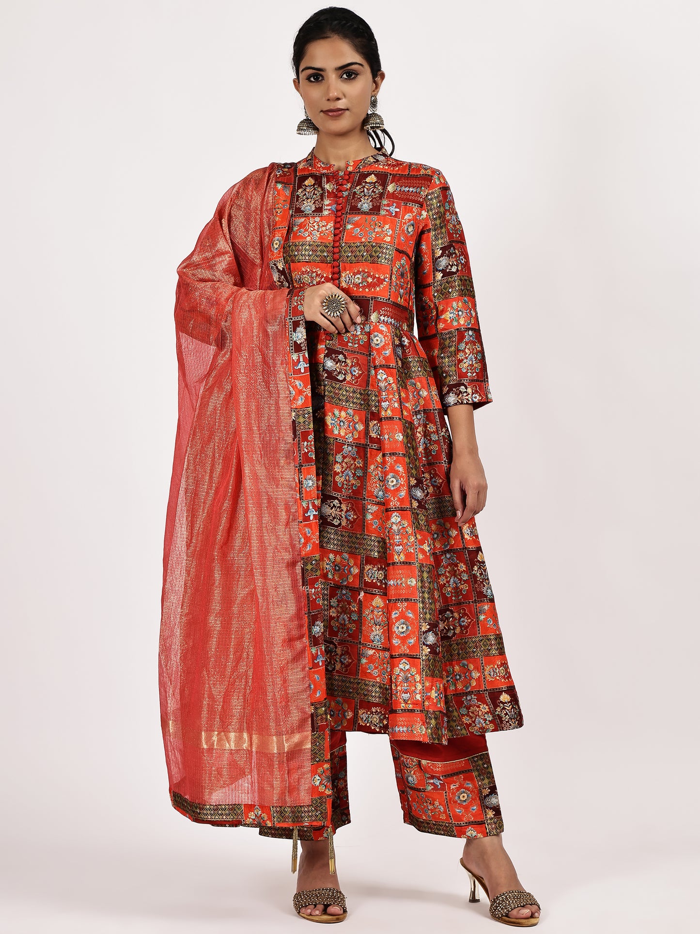 Red Printed Kurta Set