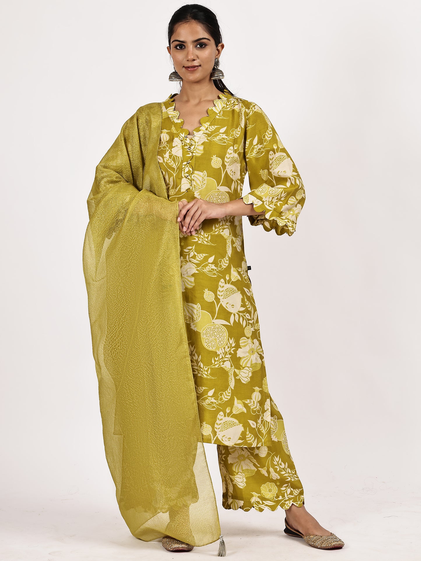 Mustard green printed Kurta Set