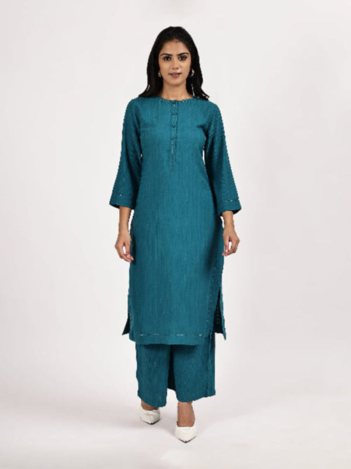 Teal Blue Solid Kurta with palazzo