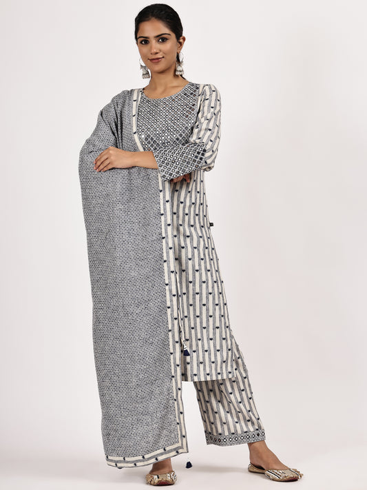 Gray Embroidery Kurta set with Dupatta