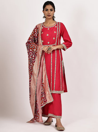 Pink  Kurta Set with Printed Dupatta