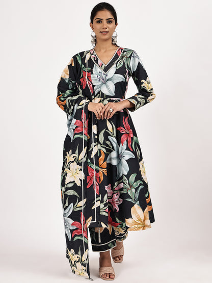 Black printed anarkali kurta set