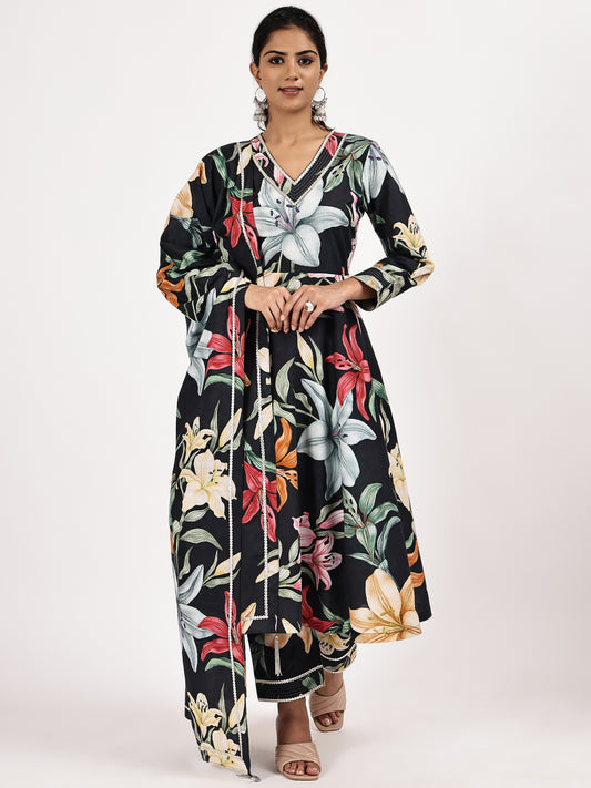 Black printed anarkali kurta set
