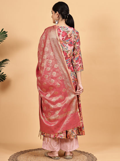 Multicolor Printed Kurta with Pink Banarasi Dupatta