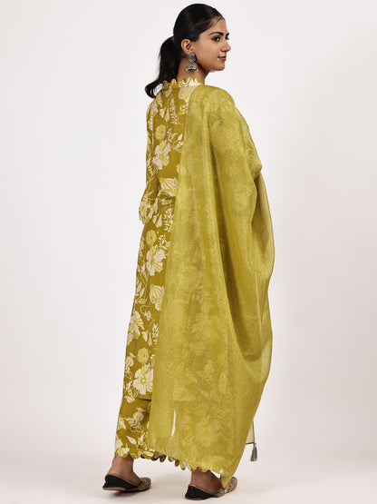 Mustard green printed Kurta Set
