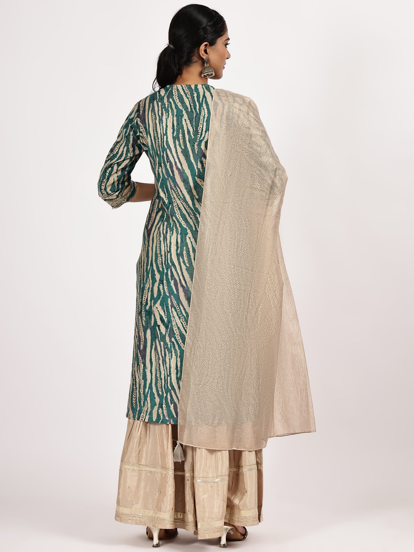 Teal Printed Kurta Set with Dupatta