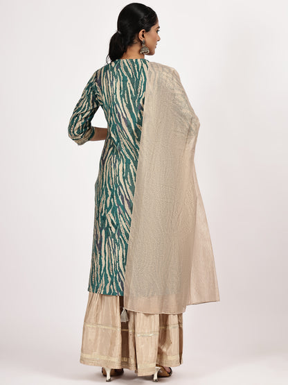 Teal Printed Kurta Set with Dupatta