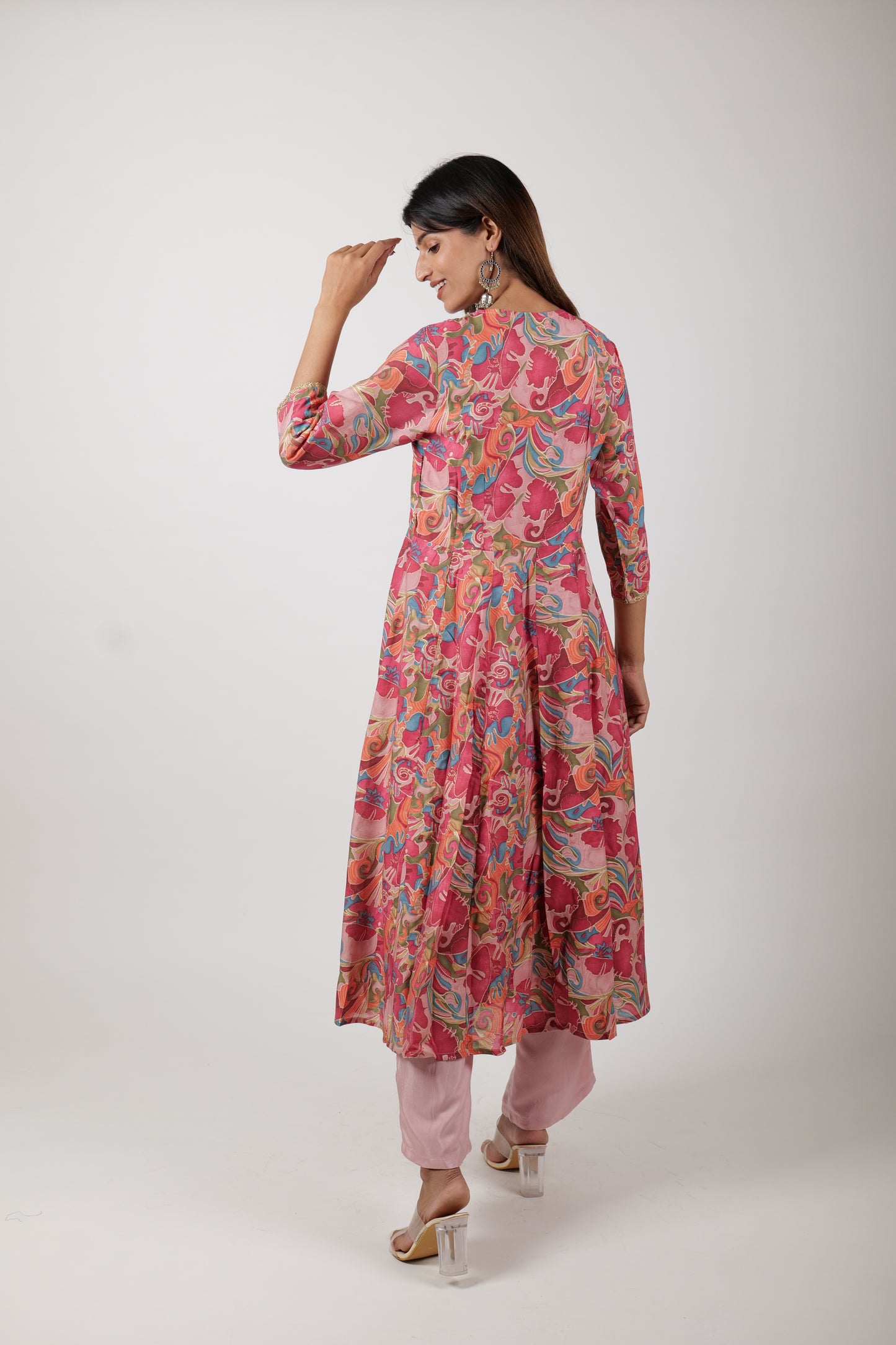 Pale red Printed Dress Along with Pants and Dupatta