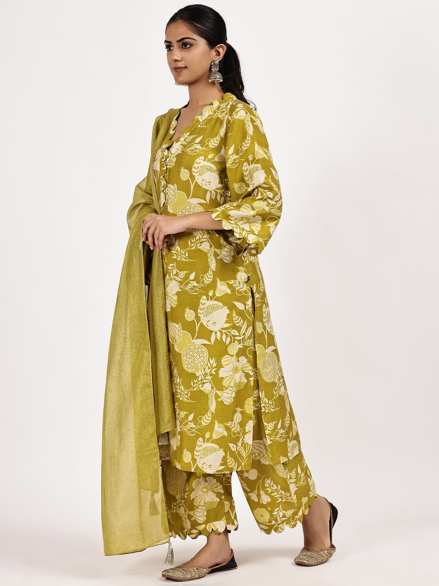 Mustard green printed Kurta Set