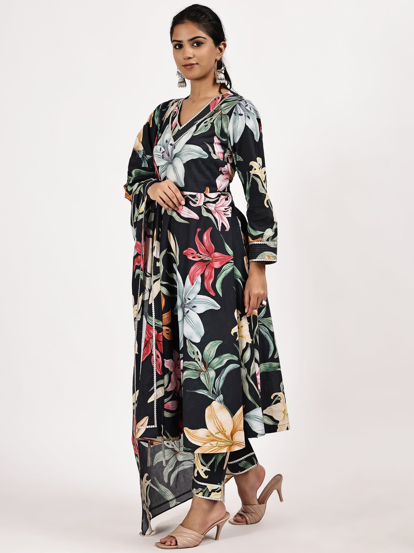 Black printed anarkali kurta set