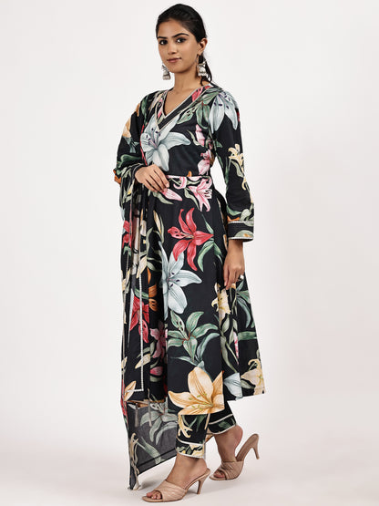 Black printed anarkali kurta set