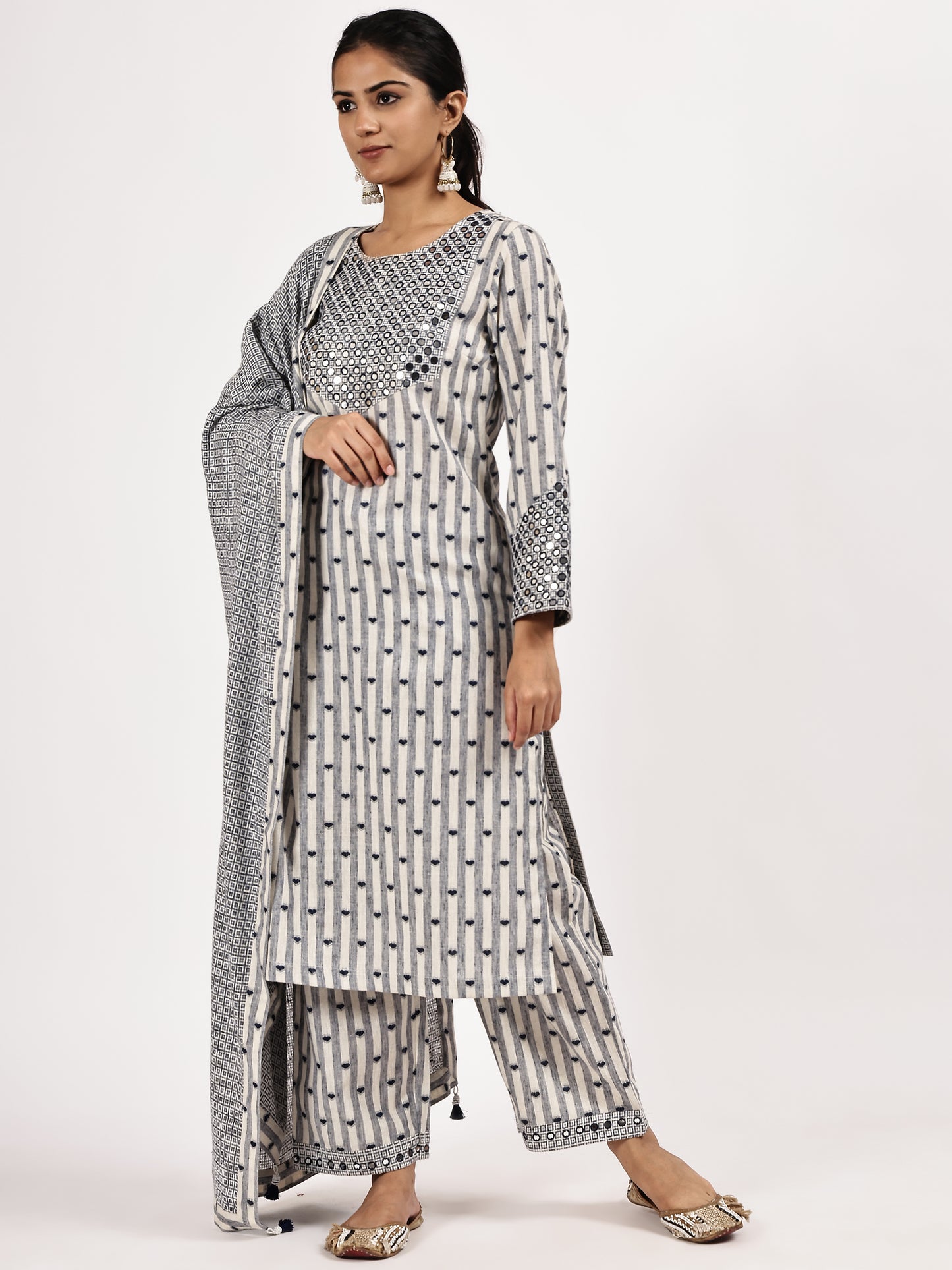 Gray Embroidery Kurta set with Dupatta