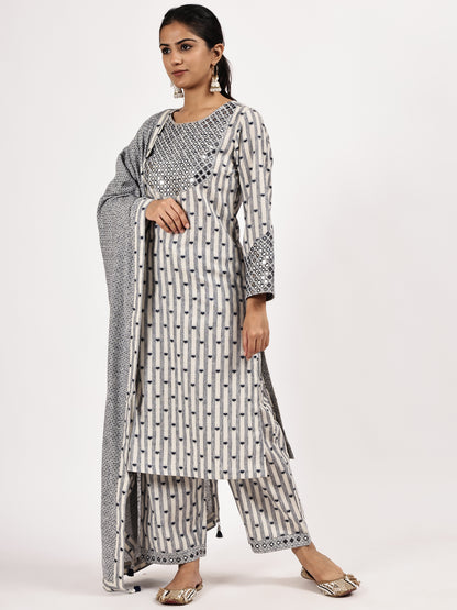 Gray Embroidery Kurta set with Dupatta