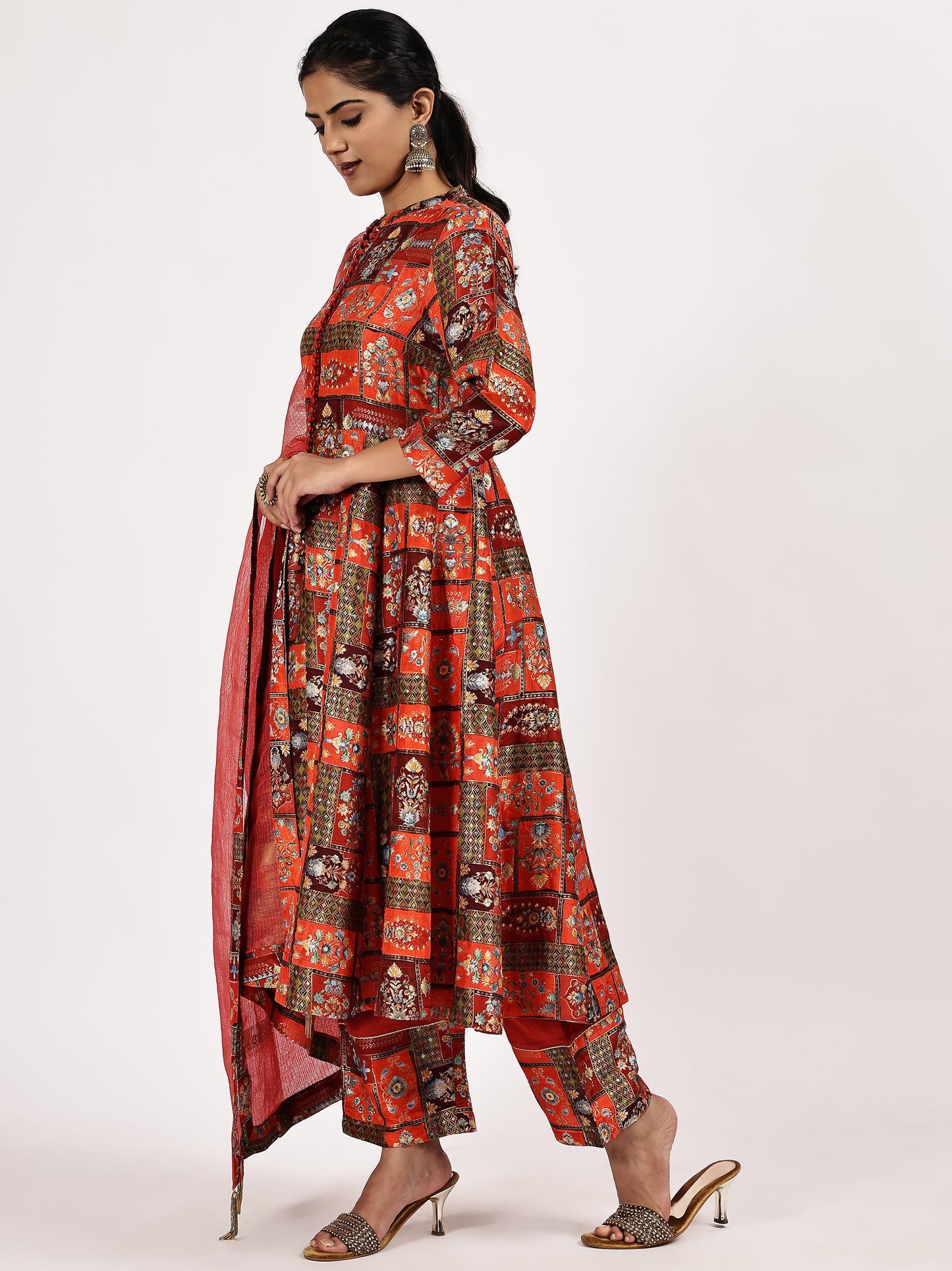 Red Printed Kurta Set