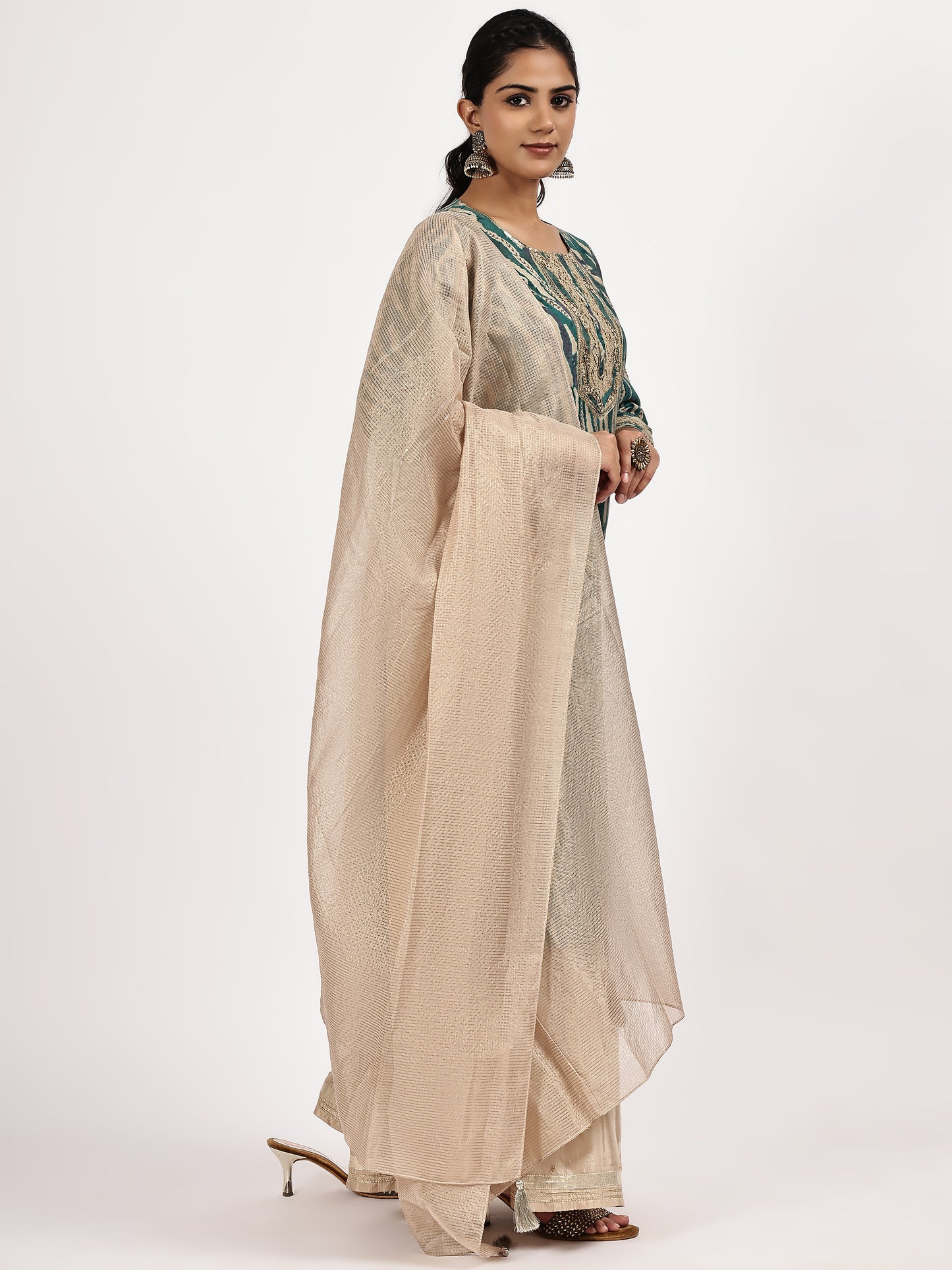 Teal Printed Kurta Set with Dupatta