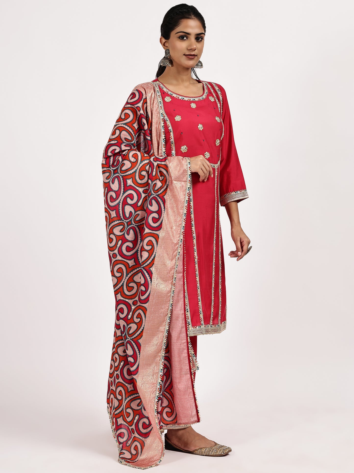 Pink  Kurta Set with Printed Dupatta