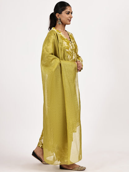 Mustard green printed Kurta Set