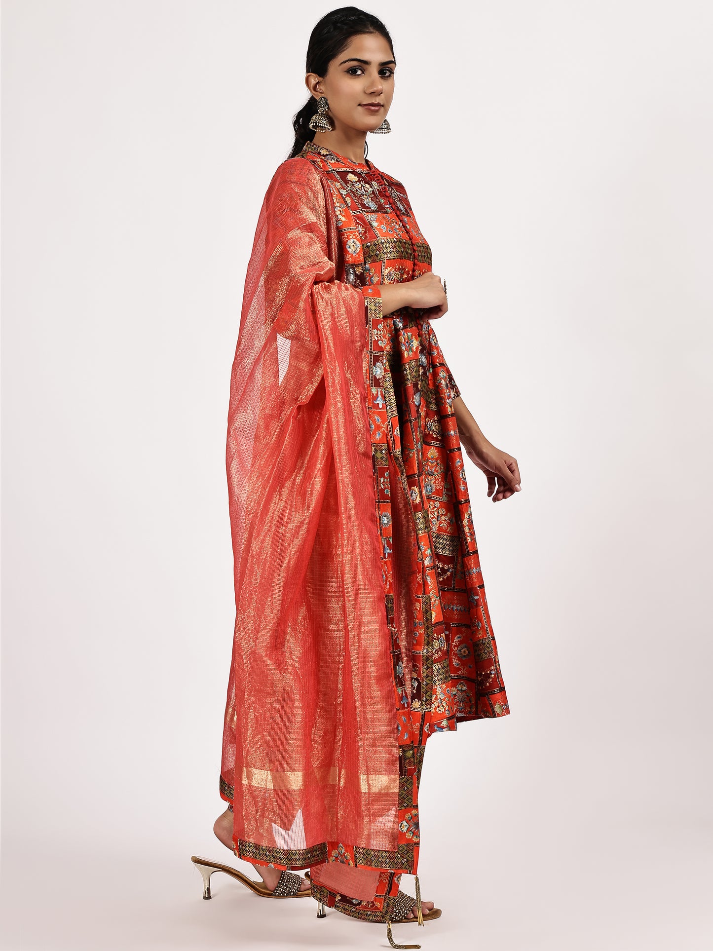 Red Printed Kurta Set