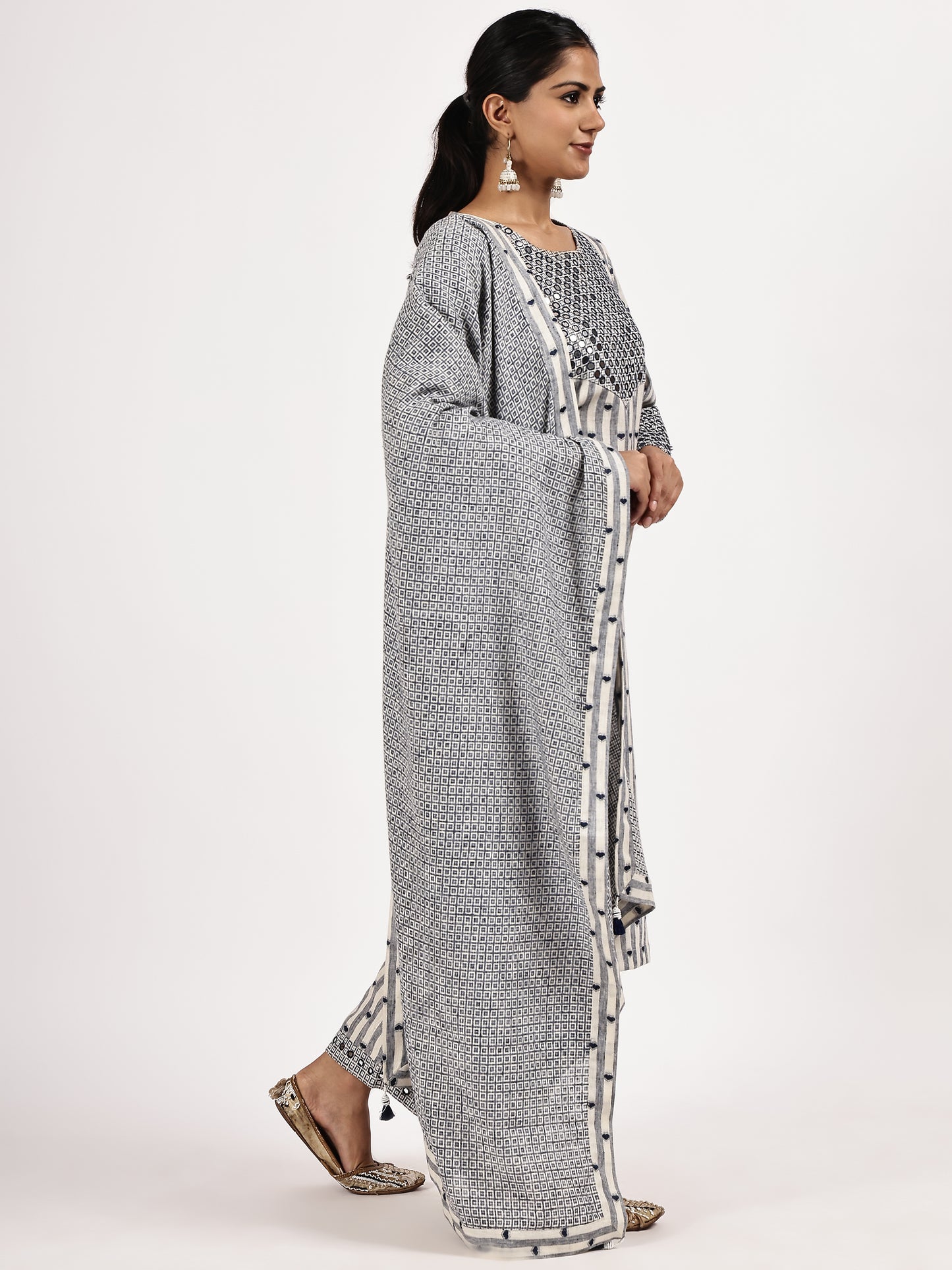 Gray Embroidery Kurta set with Dupatta