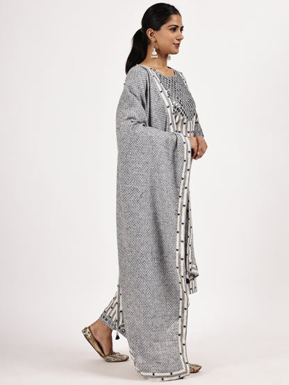 Gray Embroidery Kurta set with Dupatta