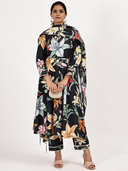 Black printed anarkali kurta set