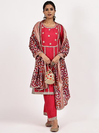 Pink  Kurta Set with Printed Dupatta