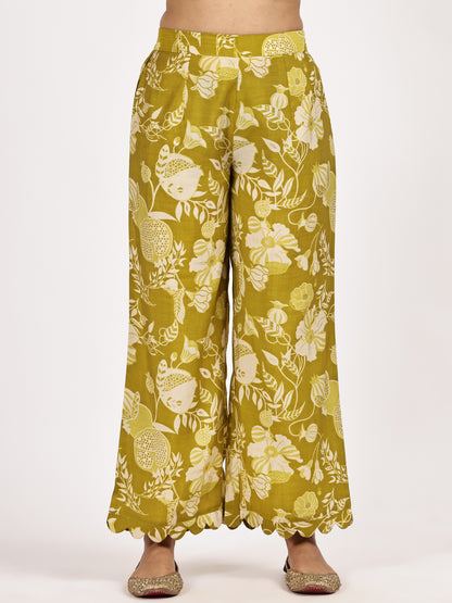 Mustard green printed Kurta Set