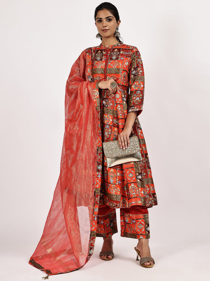 Red Printed Kurta Set