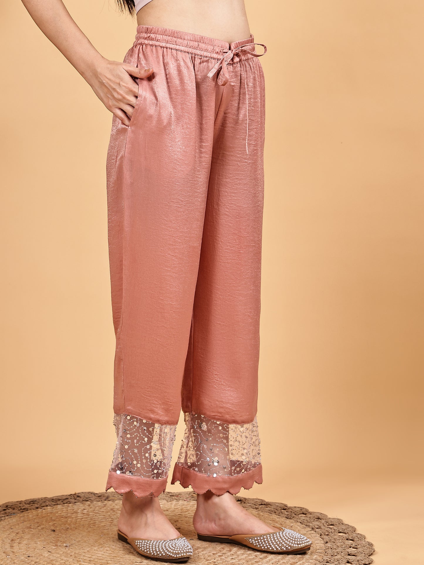 Blush pink  Embellished Kurta Set with Net Dupatta