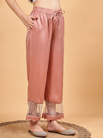 Blush pink  Embellished Kurta Set with Net Dupatta
