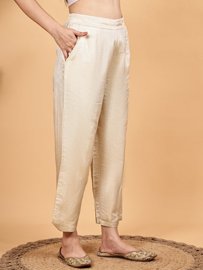 Off-White Kurta Pant Set with Contrast Dupatta