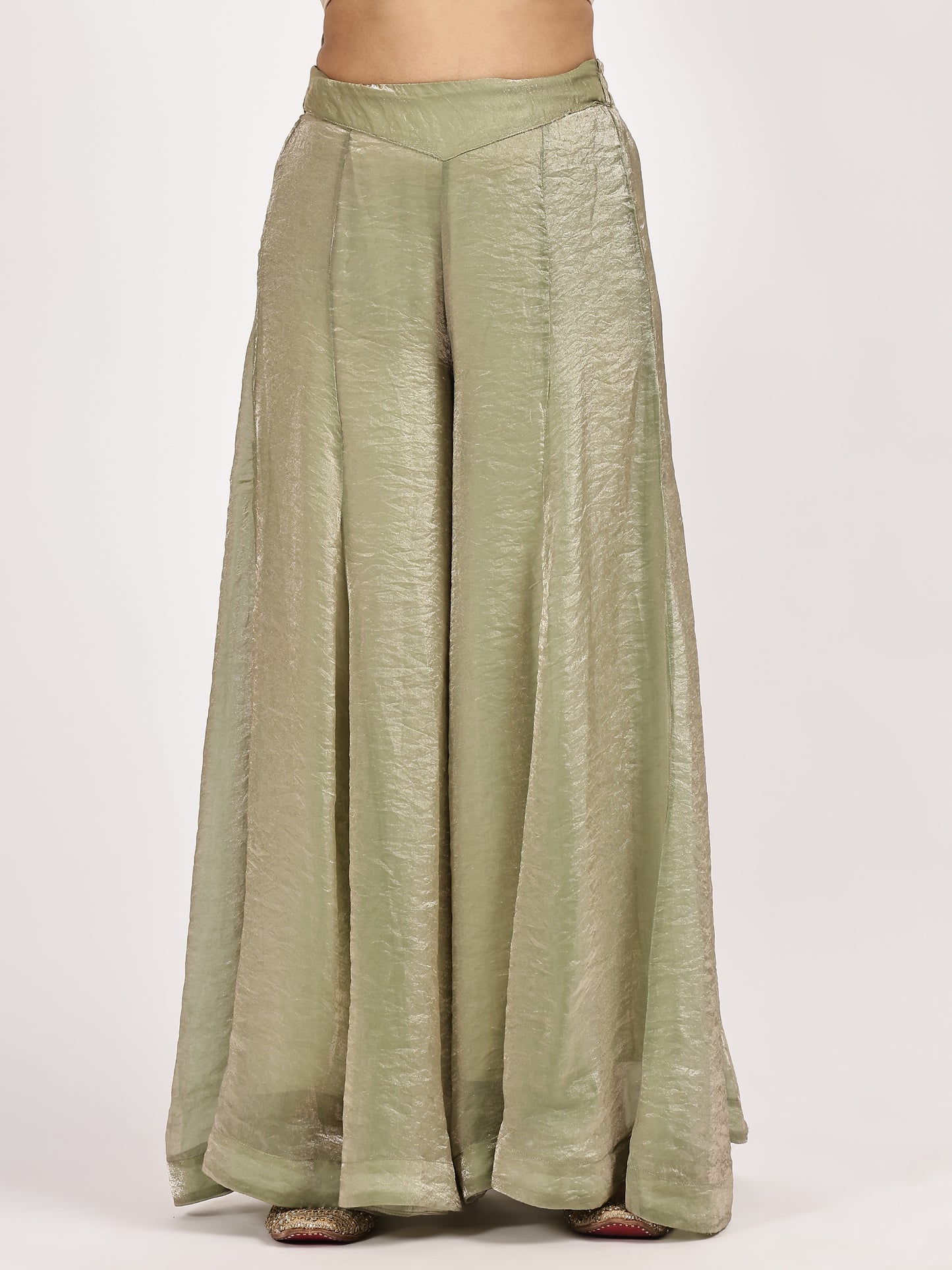Beige  Kurta with Olive Sharara and Dupatta