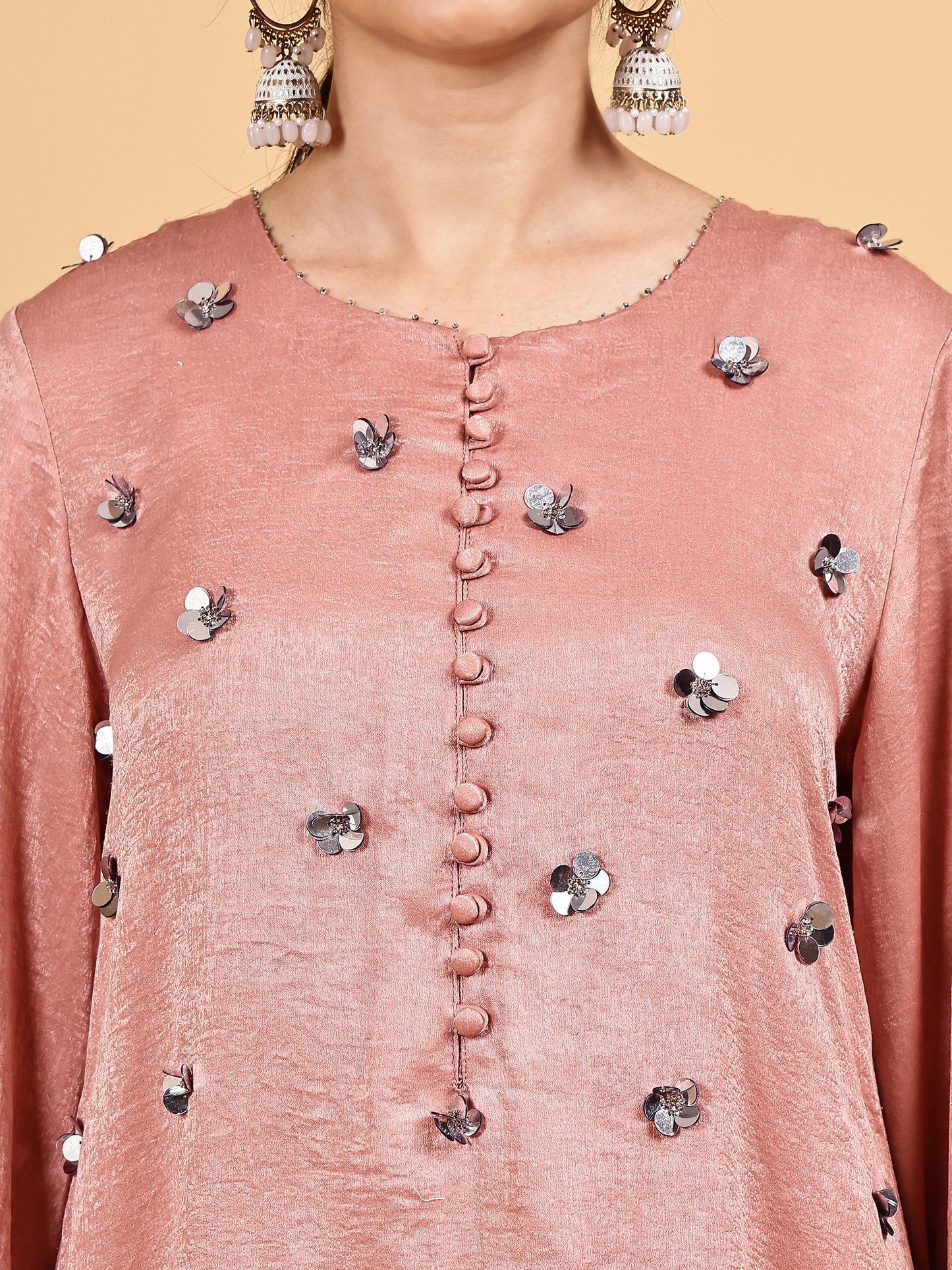 Blush pink  Embellished Kurta Set with Net Dupatta