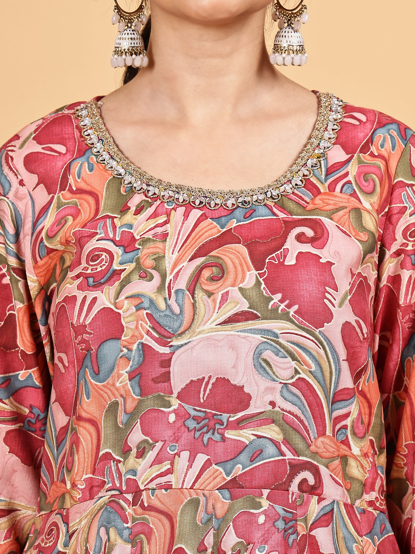 Multicolor Printed Kurta with Pink Banarasi Dupatta