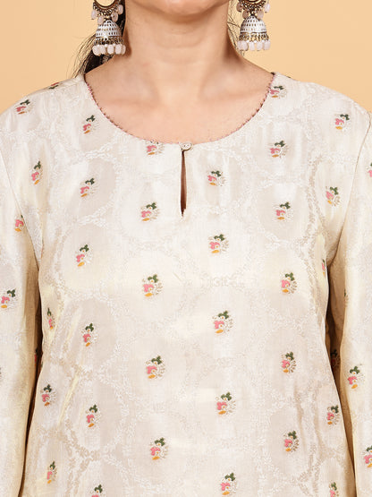 Off-White Kurta Pant Set with Contrast Dupatta