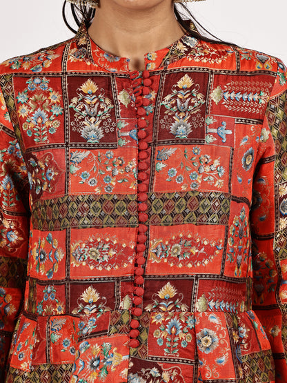 Red Printed Kurta Set