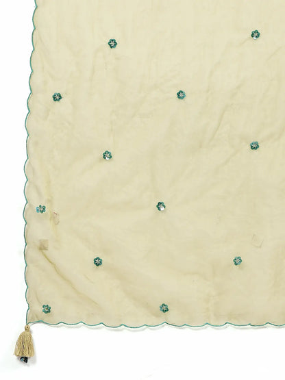 Aqua Blue Sleeveless Embroidered Anarkali with Olive Dupatta