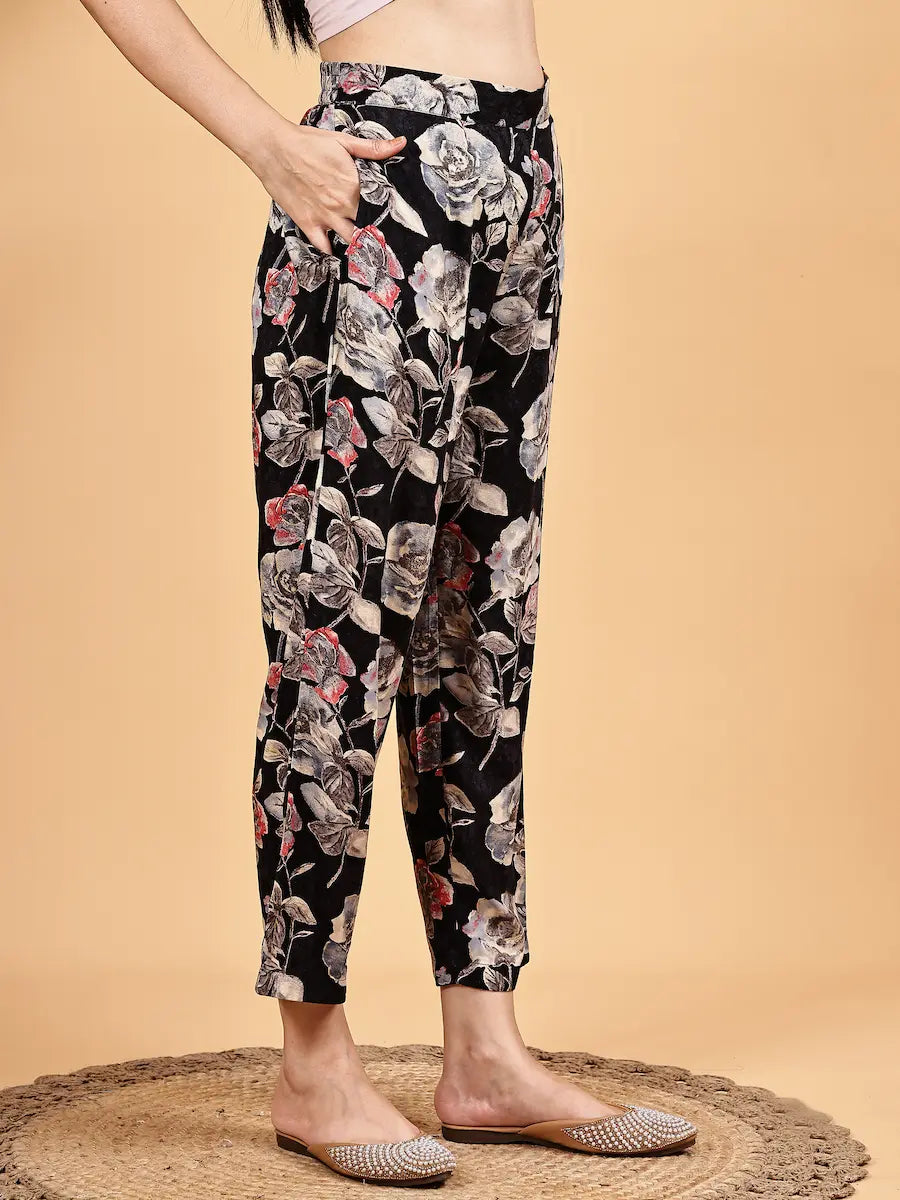 Elegant Black Co-Ord Set with Floral Prints – Daily Wear