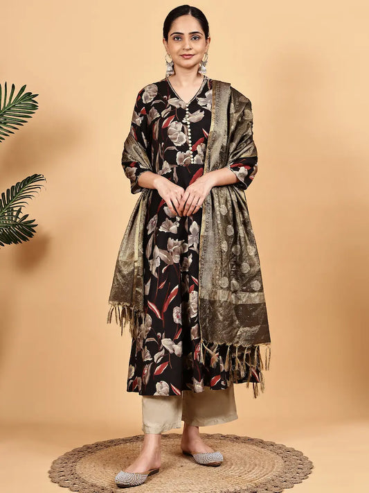 Black_Floral_Printed_Kurta_Set_front 