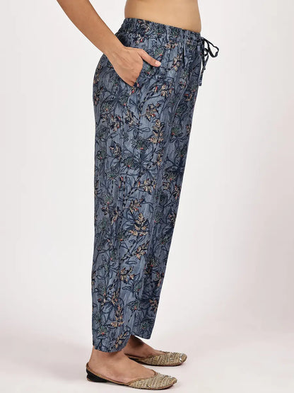 Blue Viscose Blend Embroidered Kurta Set with Dupatta